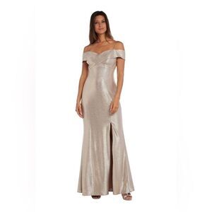 Nightway Cold-Shoulder Foil Gown -
Champagne/Gold swomen’s dress, gown